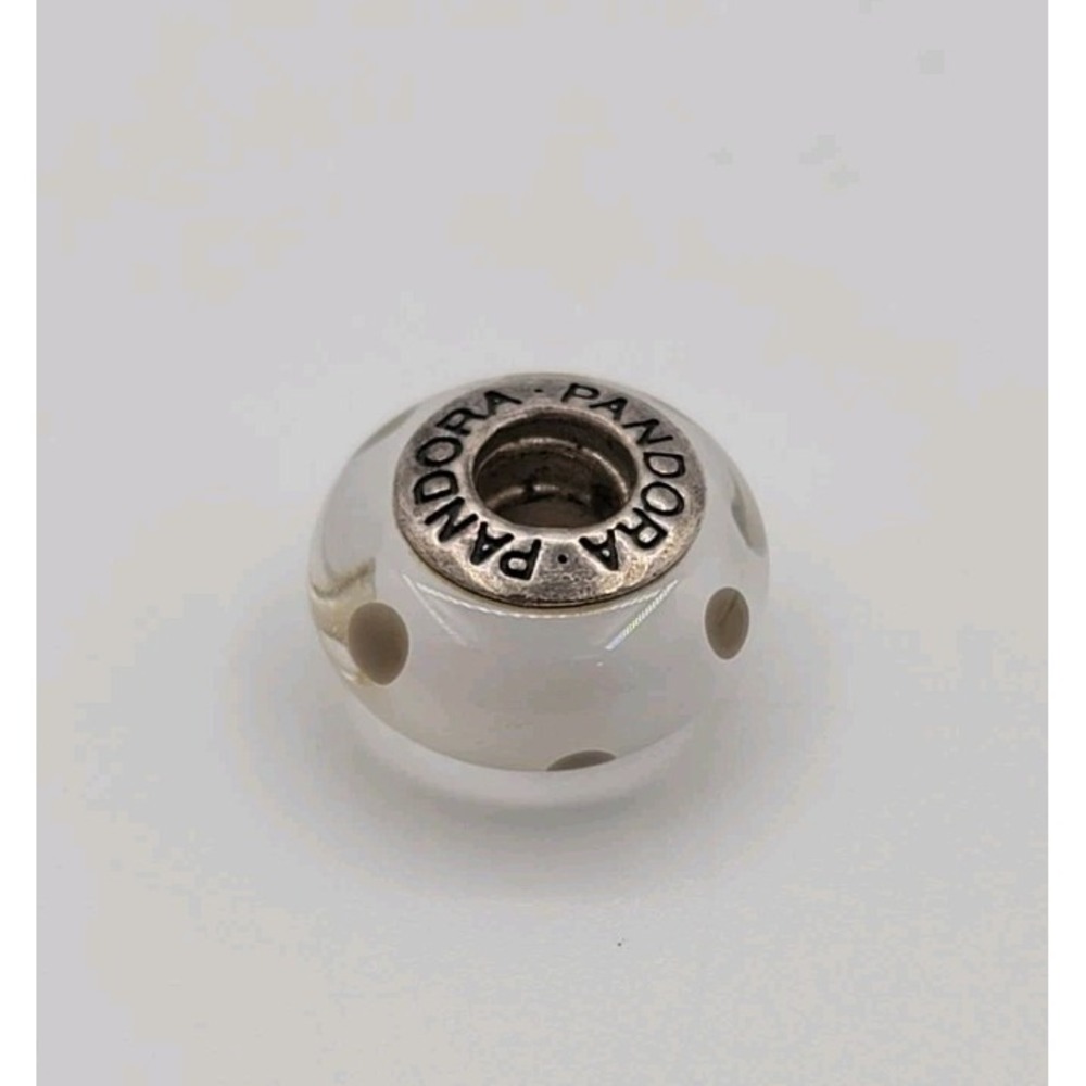 PANDORA WHITE & GREY POLKA‎ DOT MURANO GLASS CHARM STERLING SILVER 925 ALE